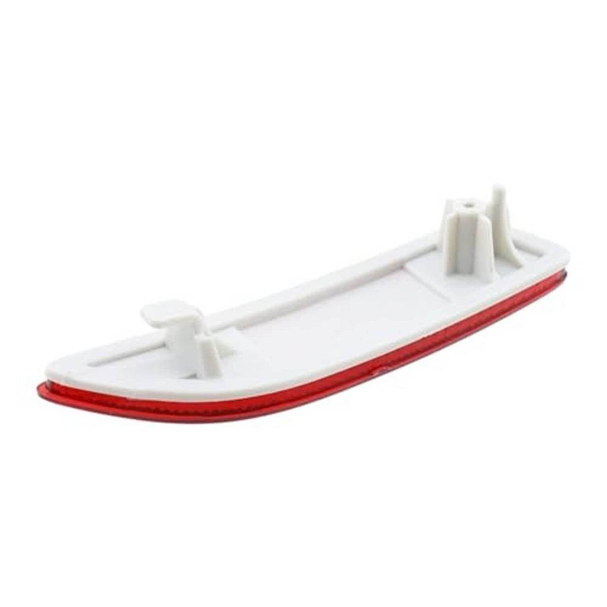 Red rear bumper reflector cover with white mounting clips on back