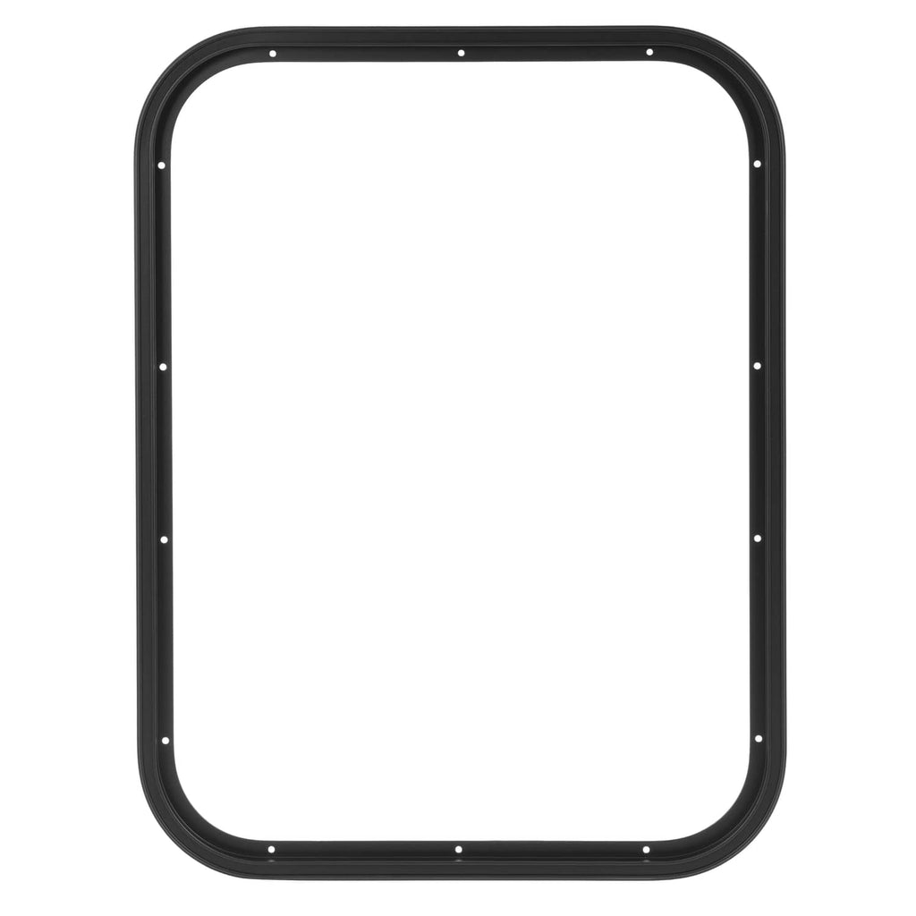 RV window frame only with black border and mounting holes, no glass or screen.