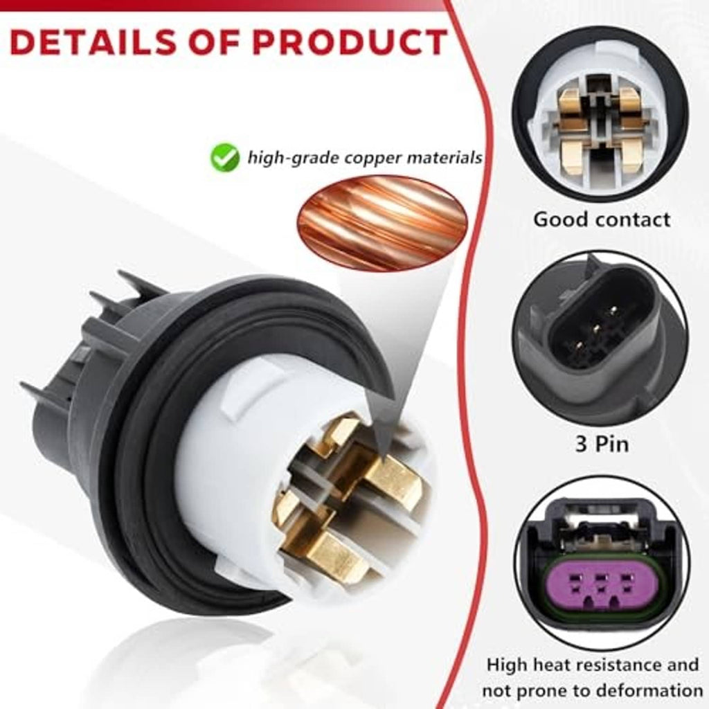 Turn signal socket with 3-pin contacts, close-up of black housing and gold terminals