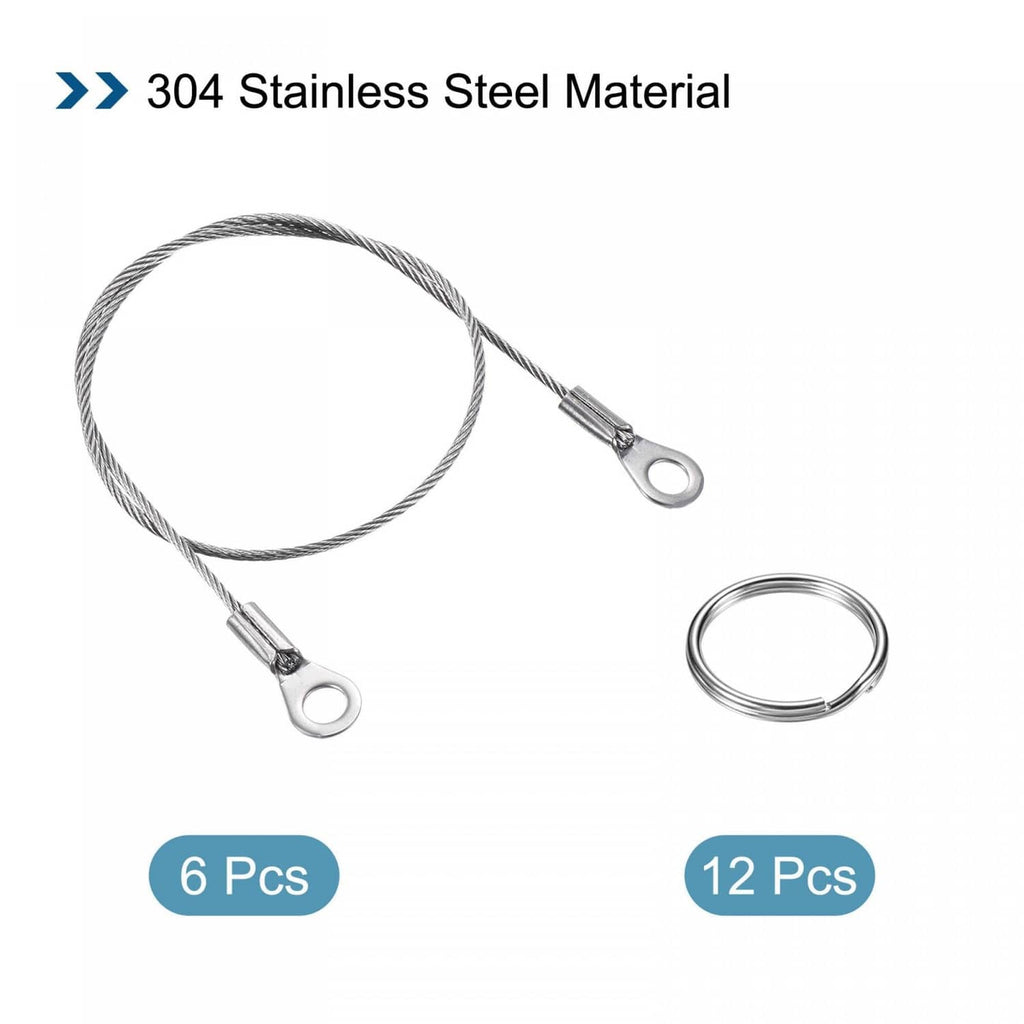 Stainless steel lanyard cable set with eyelet ends and metal ring loops