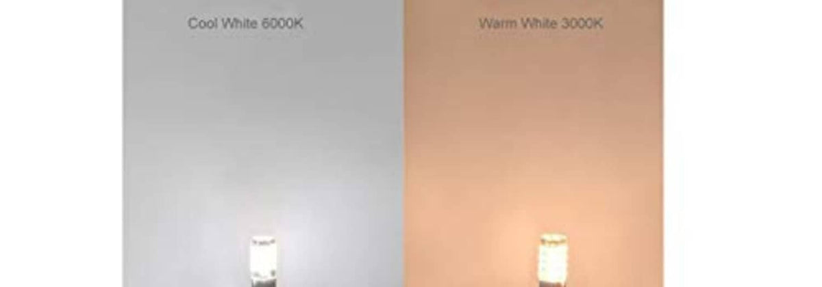 Two T5 LED bulbs side by side showing cool white and warm white light tones.