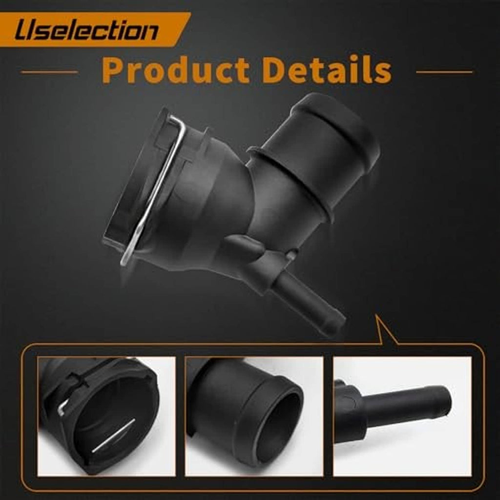 Black radiator hose connector pipe with flange ring and molded elbow