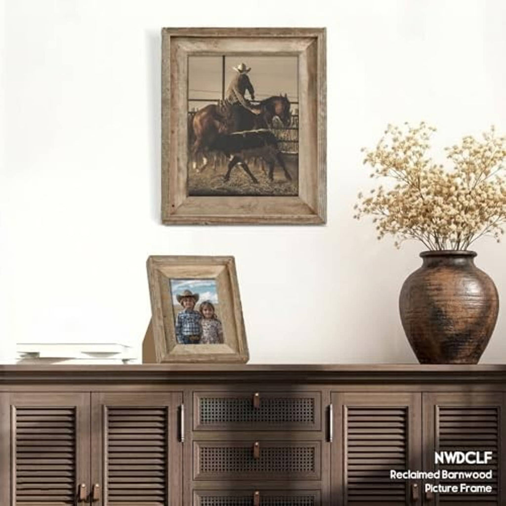 Rustic barnwood 8x10 photo frame with real glass, wall-hanging design
