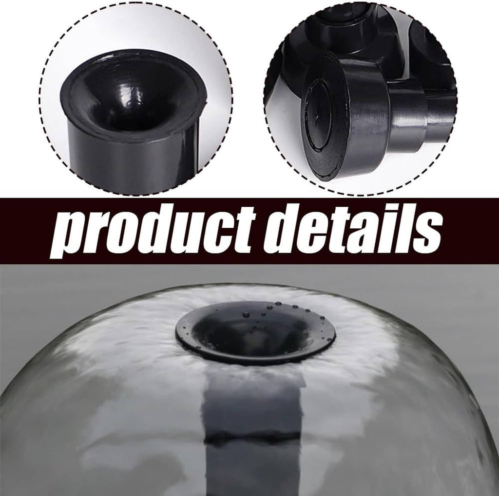 Close-up of dark gray fountain nozzle head with connector port opening