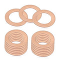 Set of copper oil drain plug washers, round flat seals with center holes