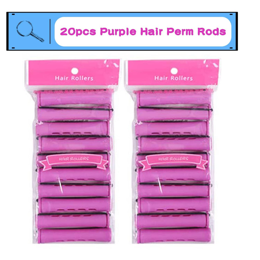 20pc purple hair perm rods set with stacked rollers in two packaged bundles