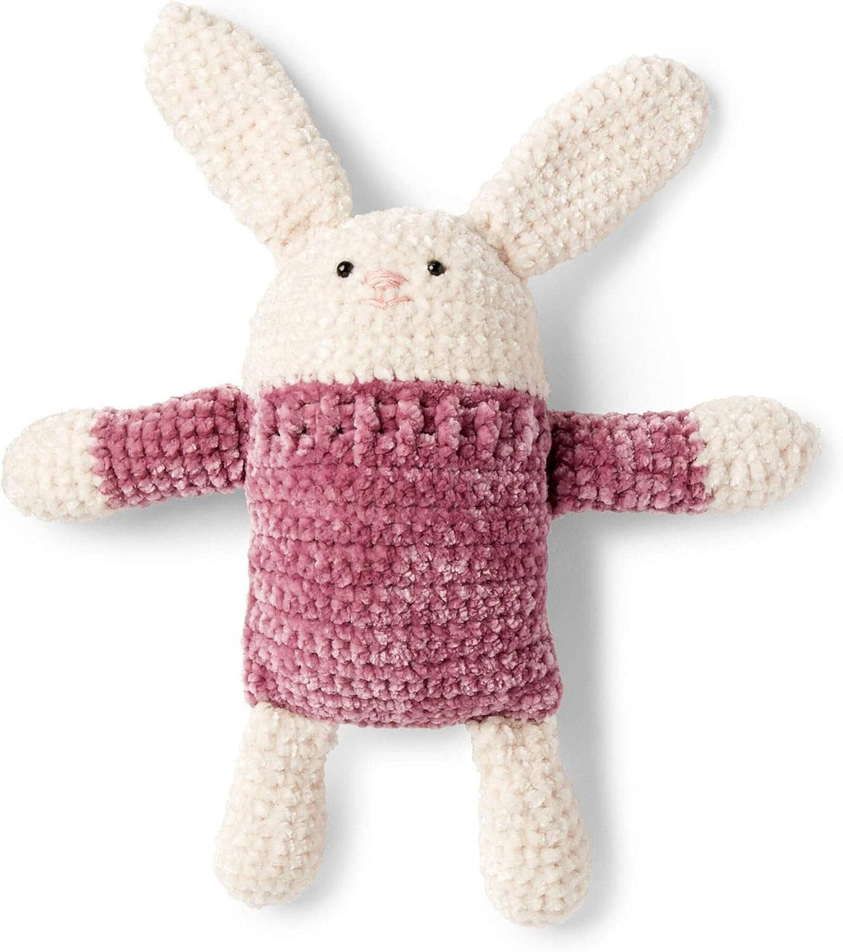 Bernat Baby Velvet yarn plush bunny with pink body and cream ears