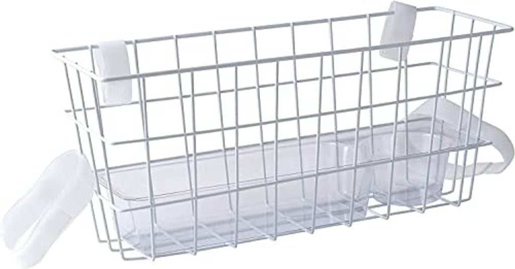 White wire walker basket with open front and raised sides, top view