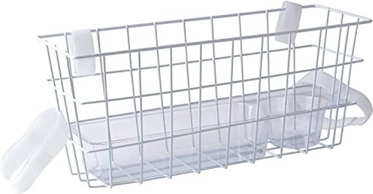 White wire walker basket with open front and raised sides, top view