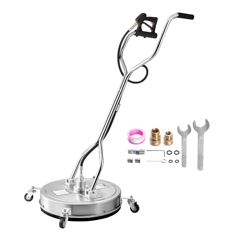 Pressure washer surface cleaner with 4 wheels, dual handle, and included parts kit