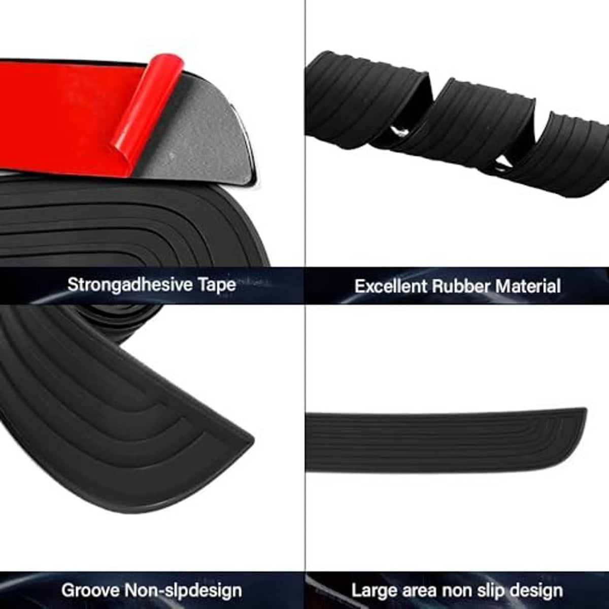 Black rubber bumper protector with non-slip grooves and adhesive tape backing