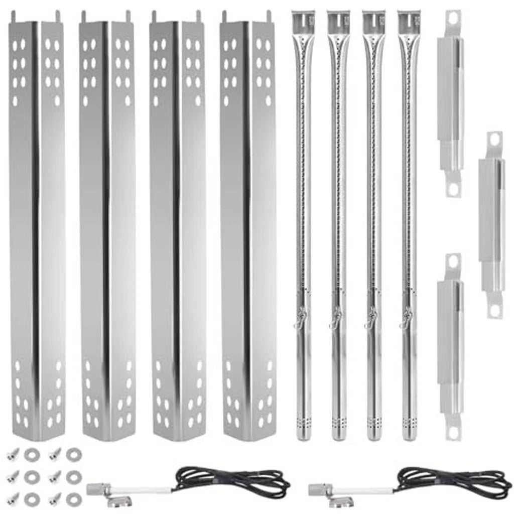 Grill heat shield panels set with stainless crossover tubes and mounting brackets