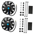 7-inch black radiator cooling fan with blue center, curved cable, and mounting holes