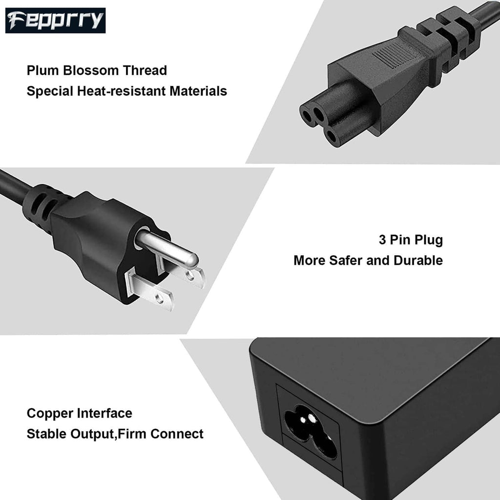 USB-C laptop charger adapter with black 3-prong AC plug and DC output connector