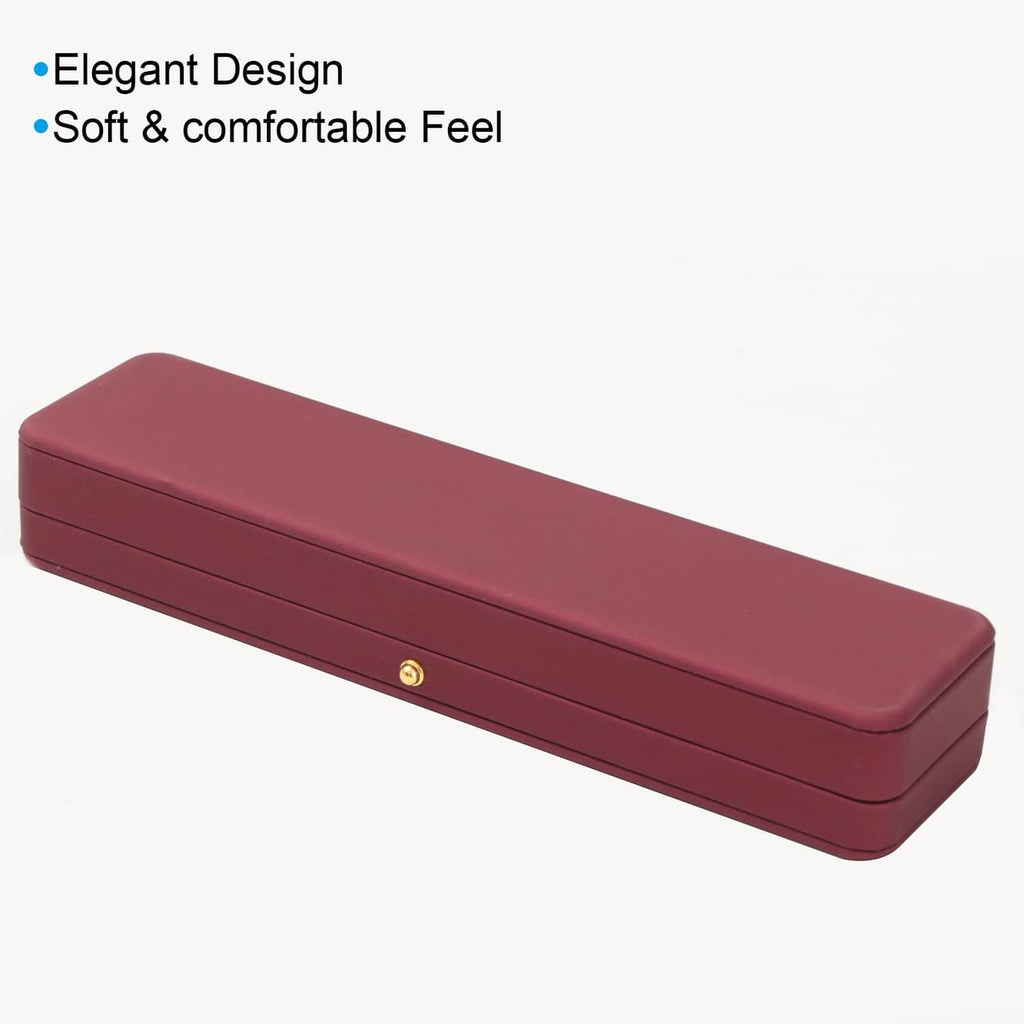 Red long jewelry display box with smooth finish and gold front clasp