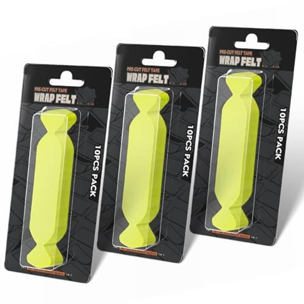 Three packages of neon green pre-cut squeegee felt buffer tape, 10-pack each