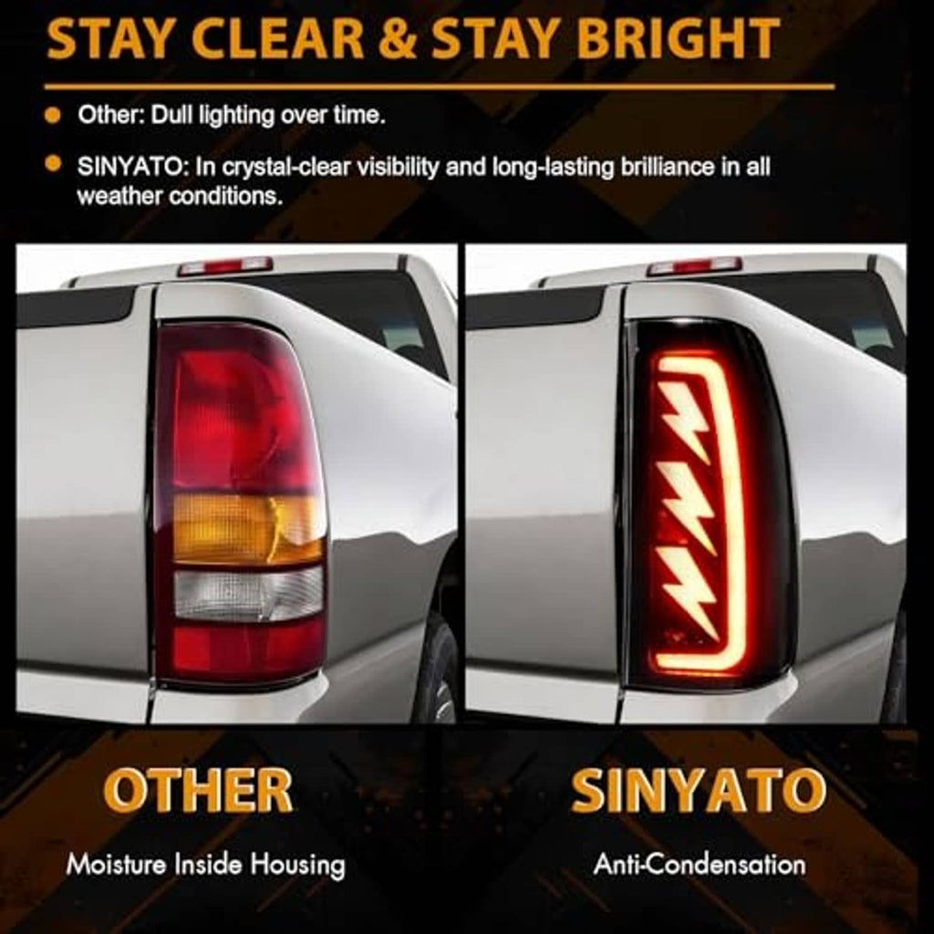 Clear rear tail light lens with red sequential LED lighting, shown side-by-side