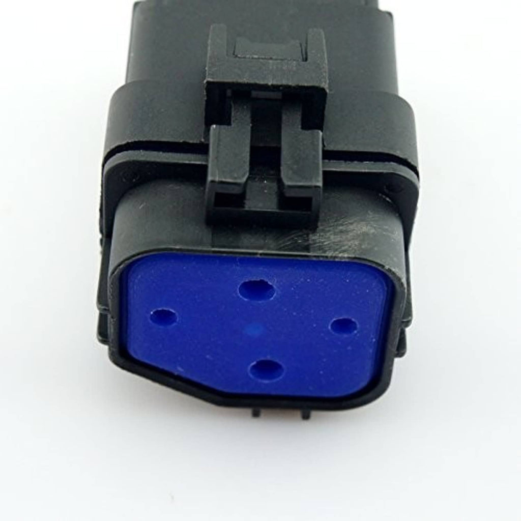 Close-up of 4-pin waterproof car relay blue contact insert inside black housing