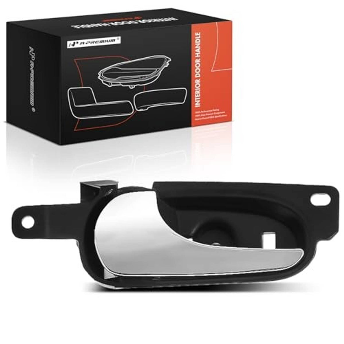 Left-side interior door handle, chrome lever and black outer frame