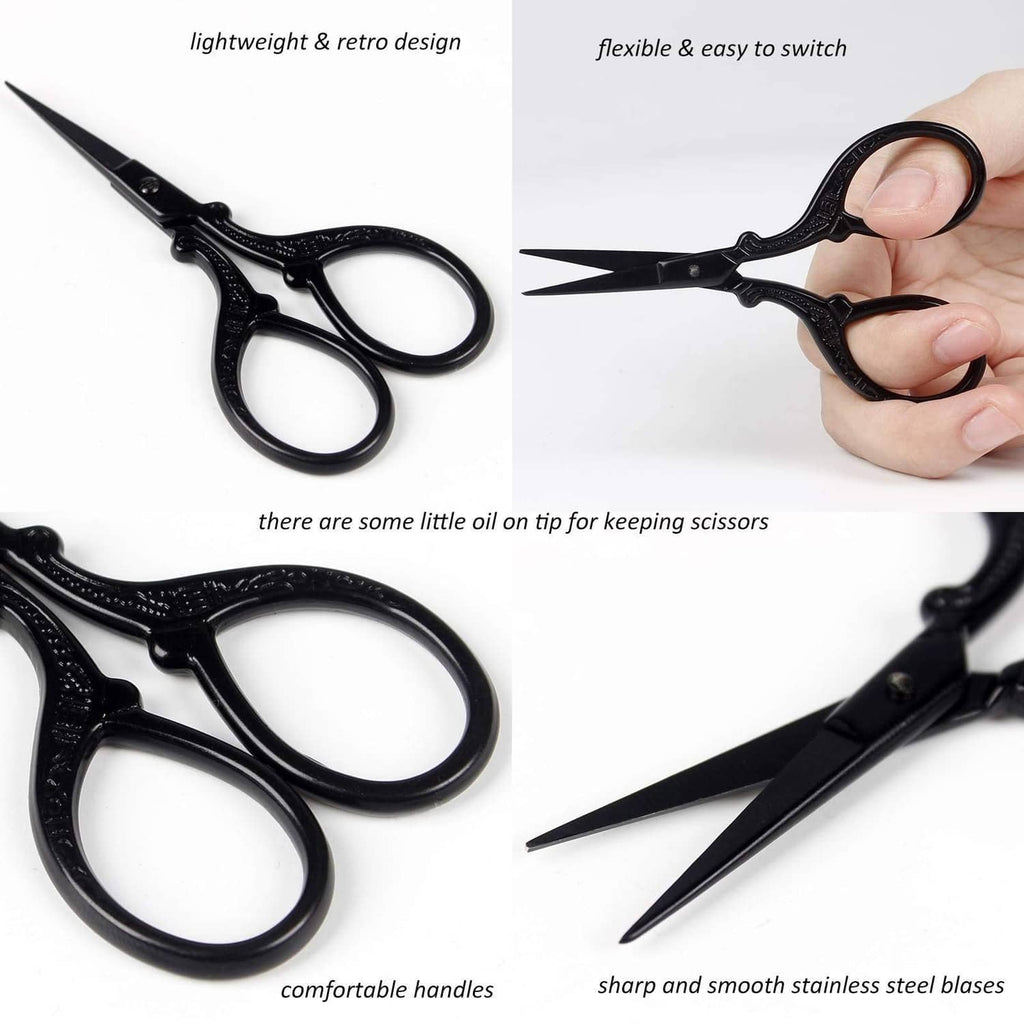 Black scissors with comfortable handles and sharp smooth stainless steel blades