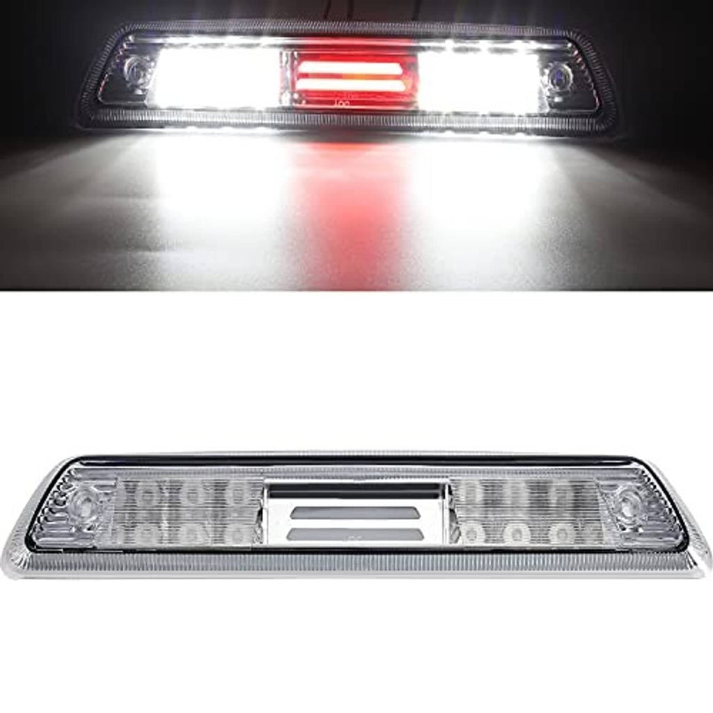 LED 3rd brake light illuminated, clear lens with red center and bright white outer areas