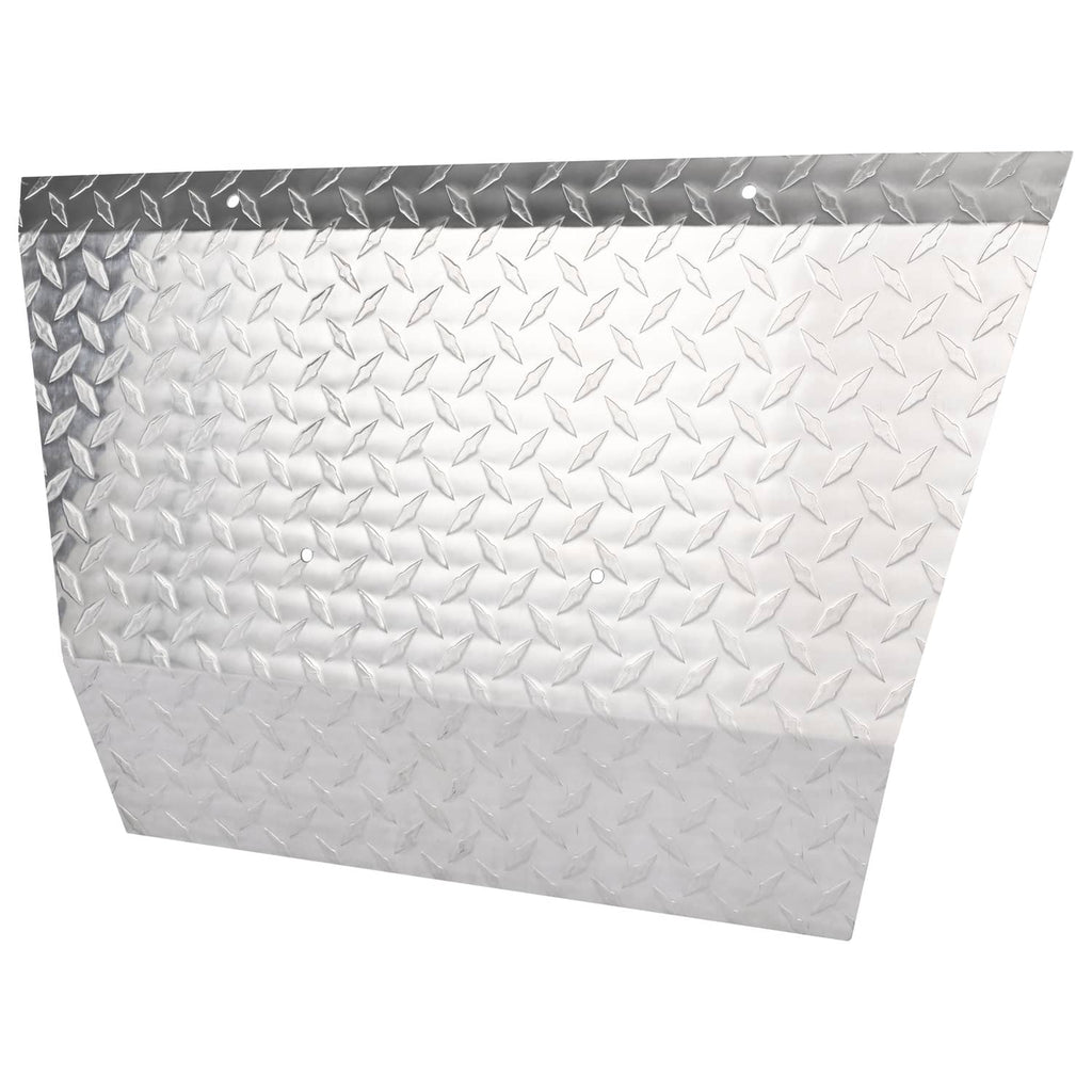 Aluminum diamond plate bumper cover panel, silver with raised diamond pattern and mounting holes
