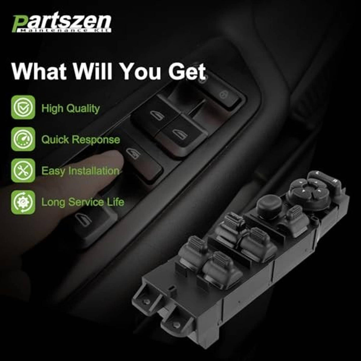 Power window switch module with multiple rocker buttons on vehicle interior
