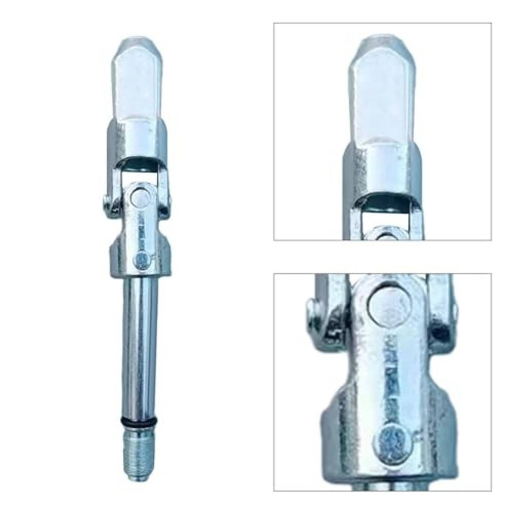 Universal joint jack tool with pivot yoke and threaded bolt, detail view collage