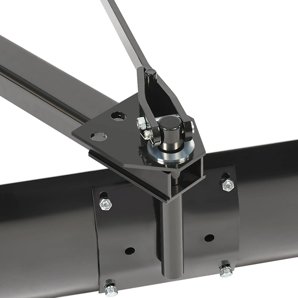 Tow-behind scrape blade hitch bracket with adjustable mount and hardware, black/gray steel