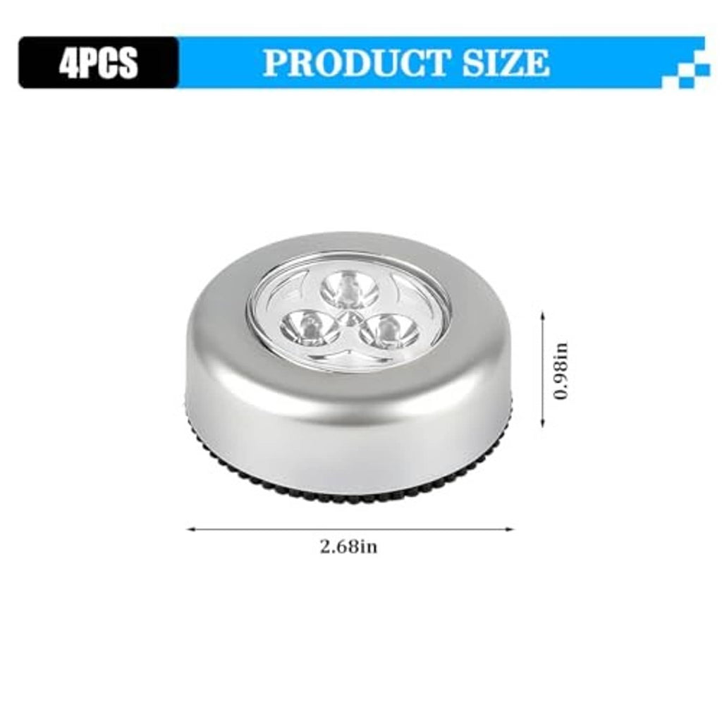 Silver round LED dome light puck with size dimensions diagram