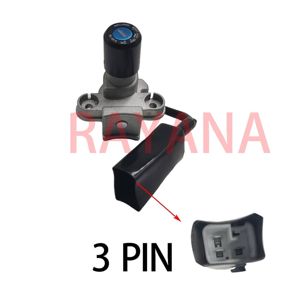 Fuel tank cap and ignition switch with 3-pin connector and key switch body