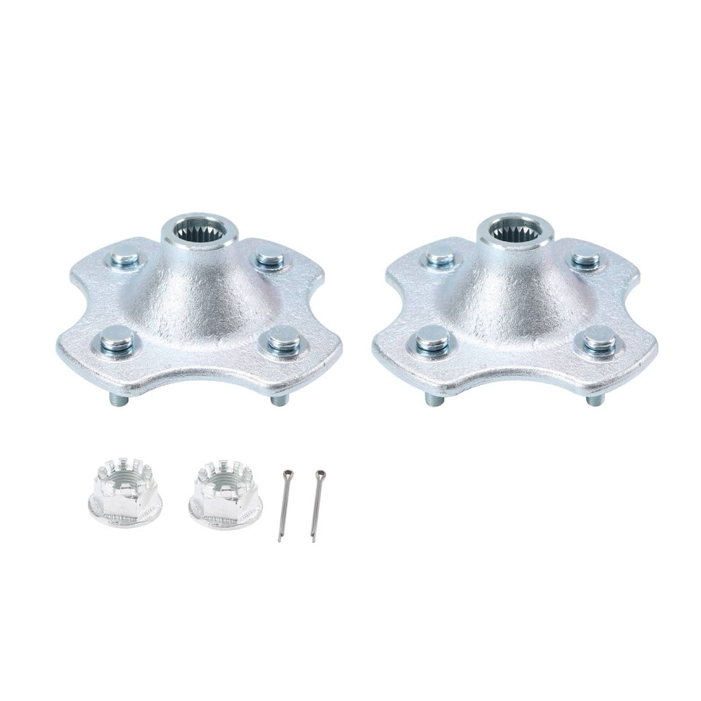 Pair of wheel hub flanges with splined openings and mounting hardware