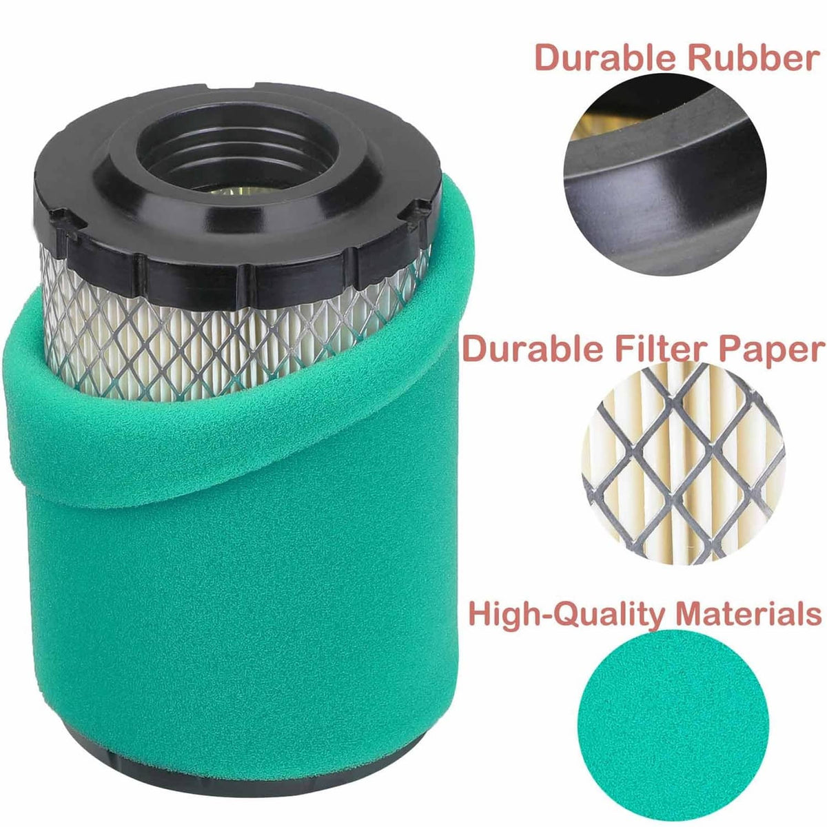 Green foam air filter with black top and paper mesh filter element
