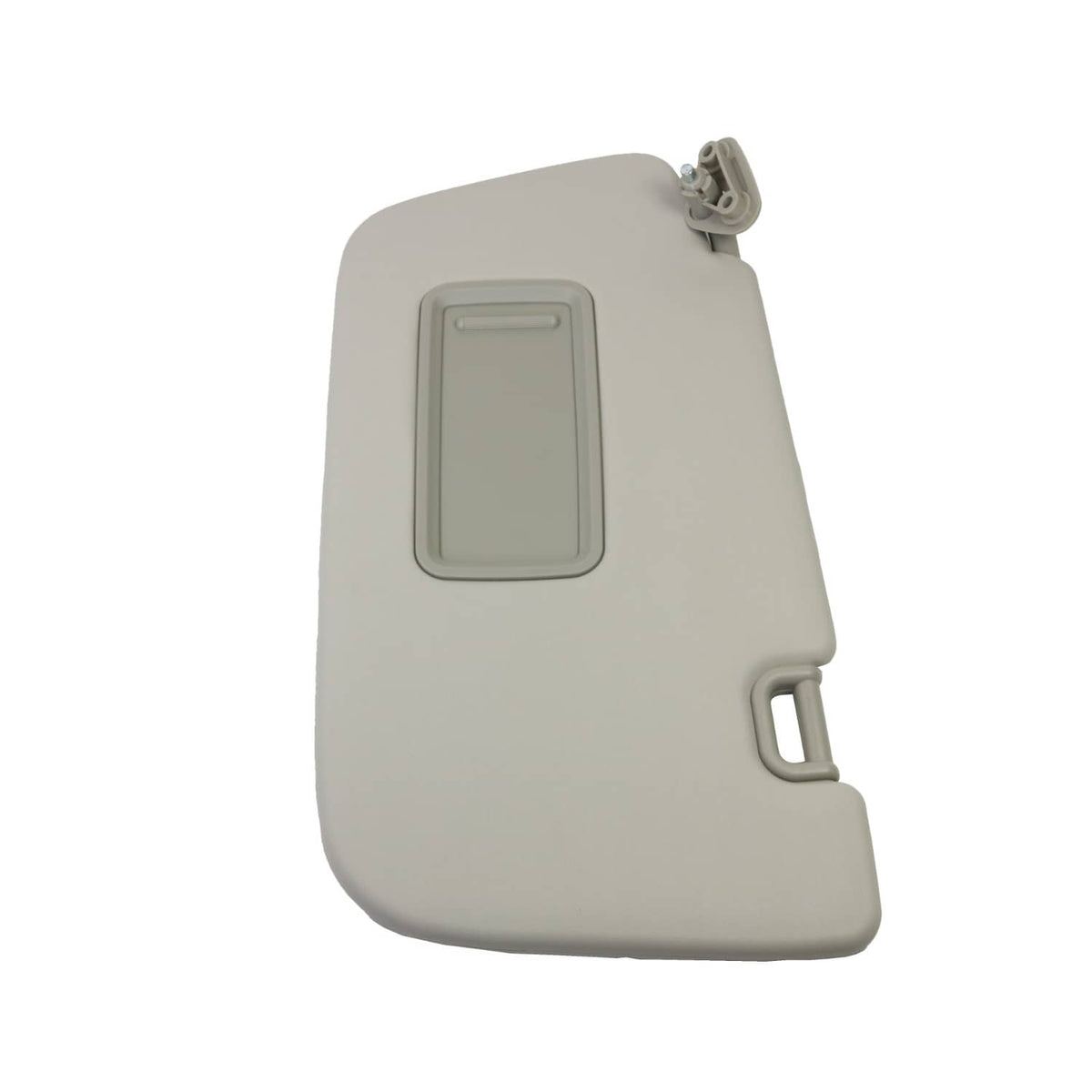 Light gray sun visor underside with mirror cover and mounting bracket