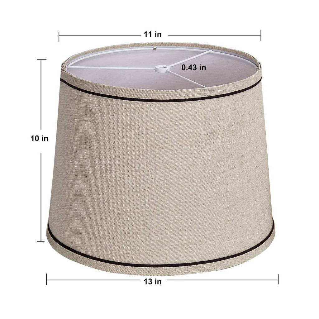 Beige medium drum lamp shade with black edge trim and top support frame