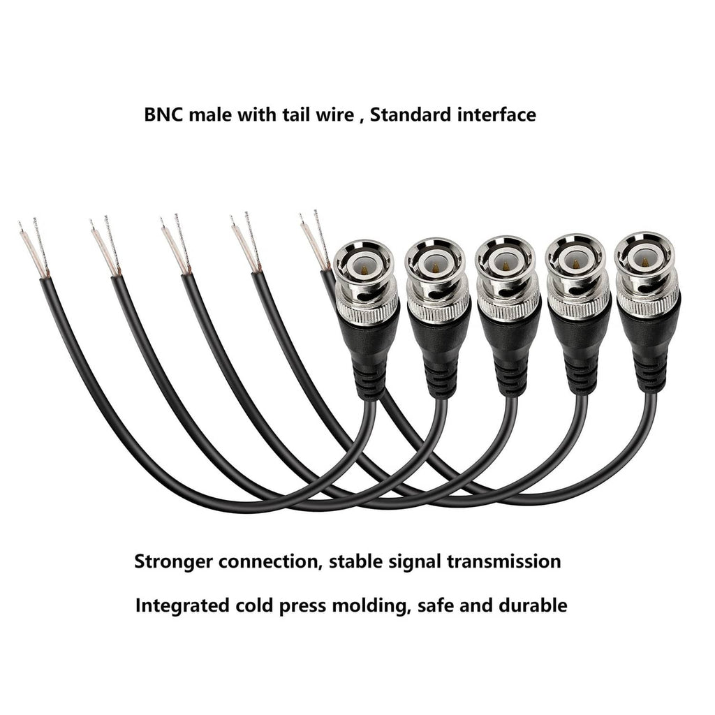BNC male tail-wire coaxial cable bundle with multiple connectors on black leads