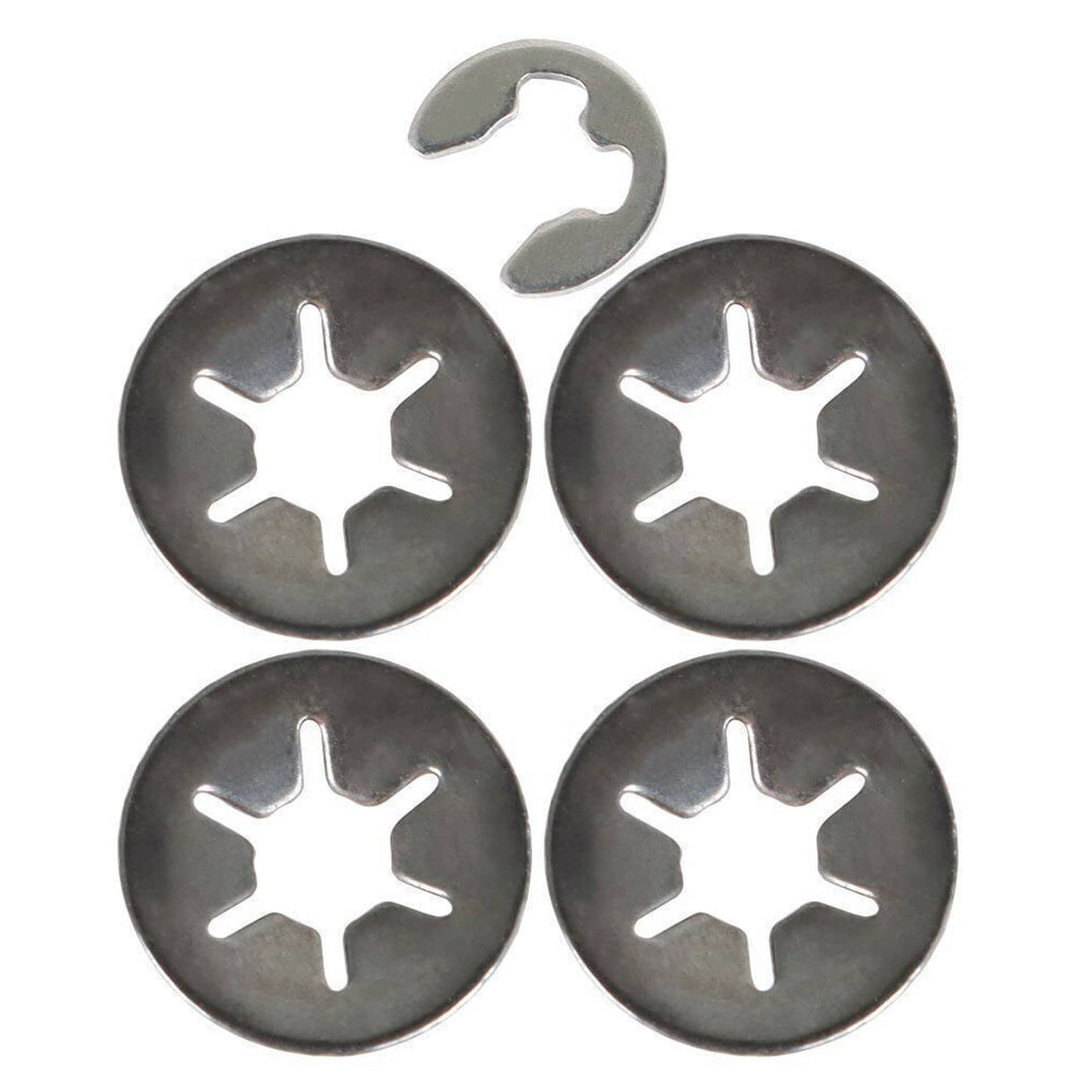 Door handle trim caps: four black star-shaped face plates and small retaining clip