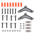 Tandem trailer axle shackle kit with two black steel shackle arms and hardware set