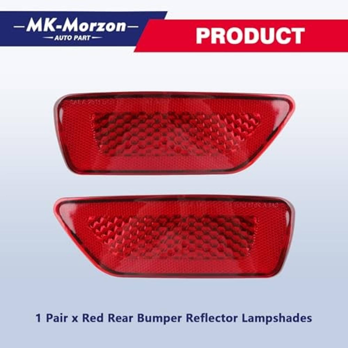 Pair of red rear bumper reflector lamps with textured lenses