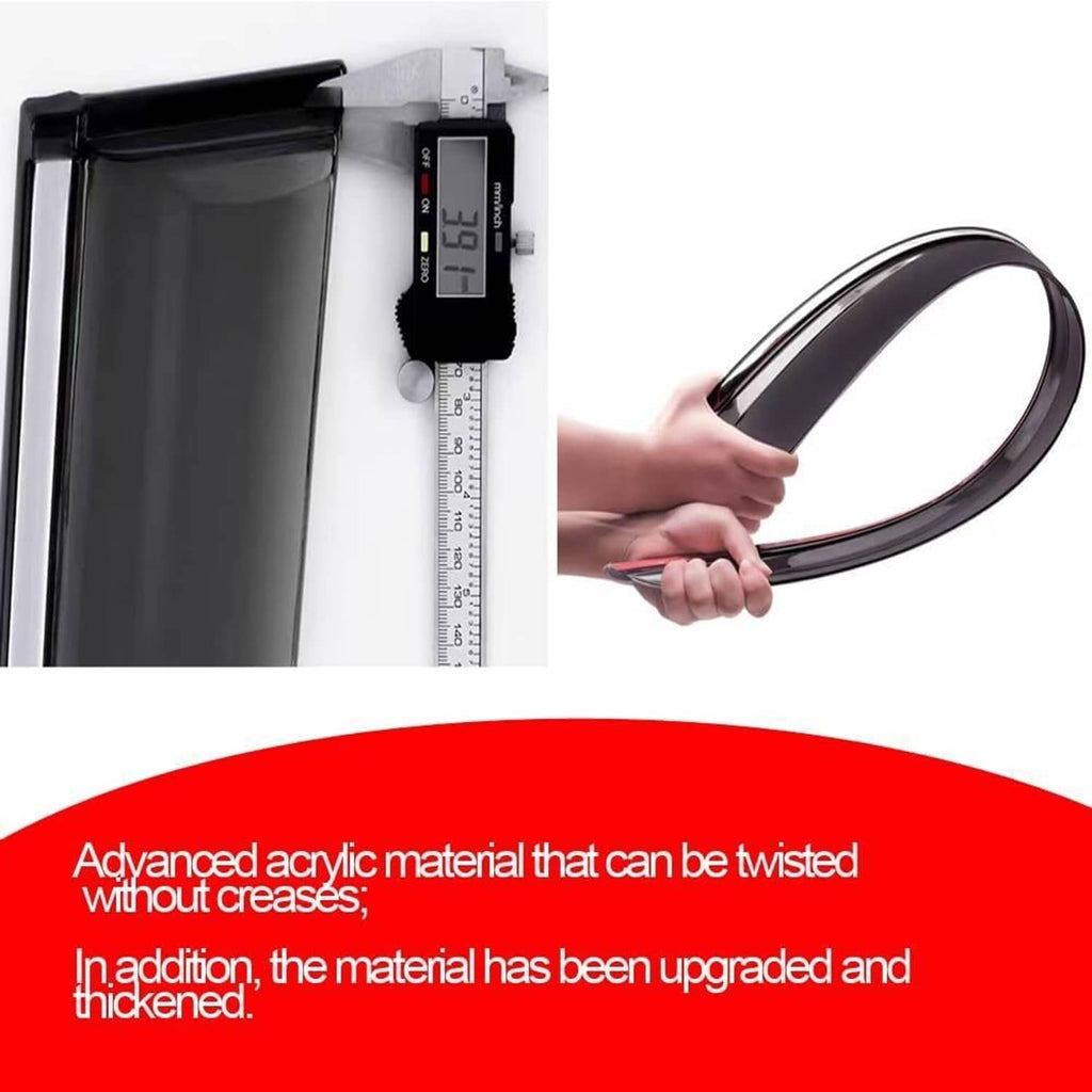Black window visor vent rain guards set with mounting for sedan windows