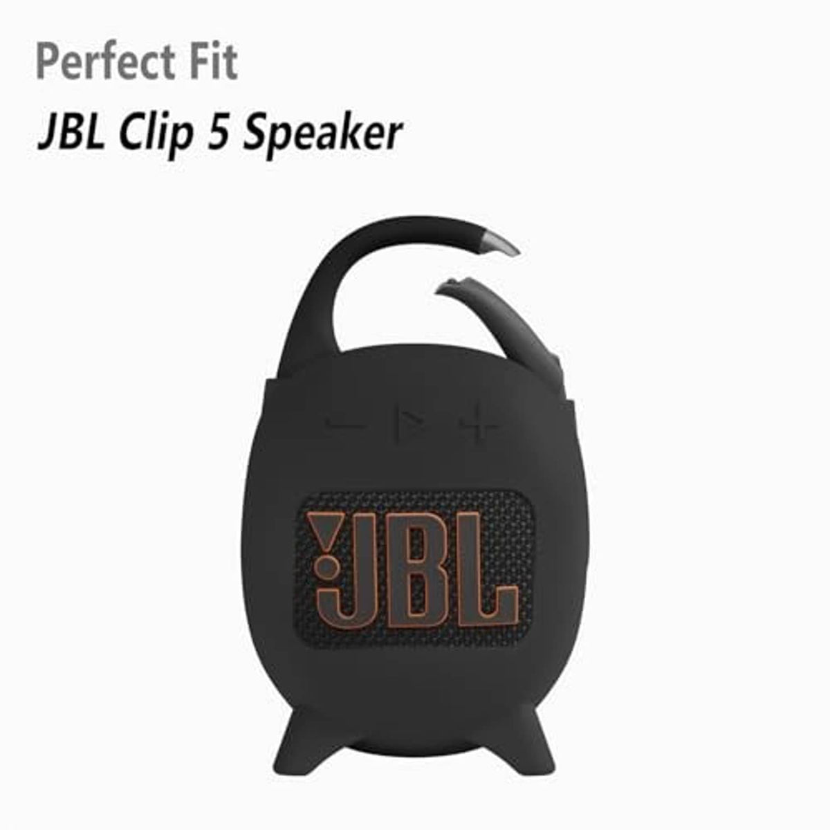 Black silicone carrying case with handle and JBL logo, front view