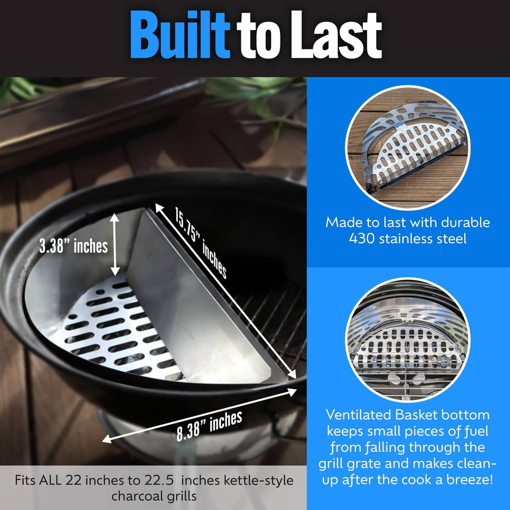 Charcoal insert basket with vented slotted plate and angled side walls
