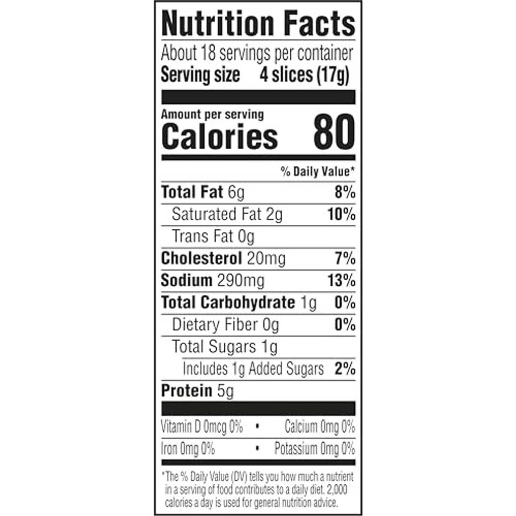 Nutrition Facts panel showing 80 calories, sodium 290mg, and protein 5g per serving