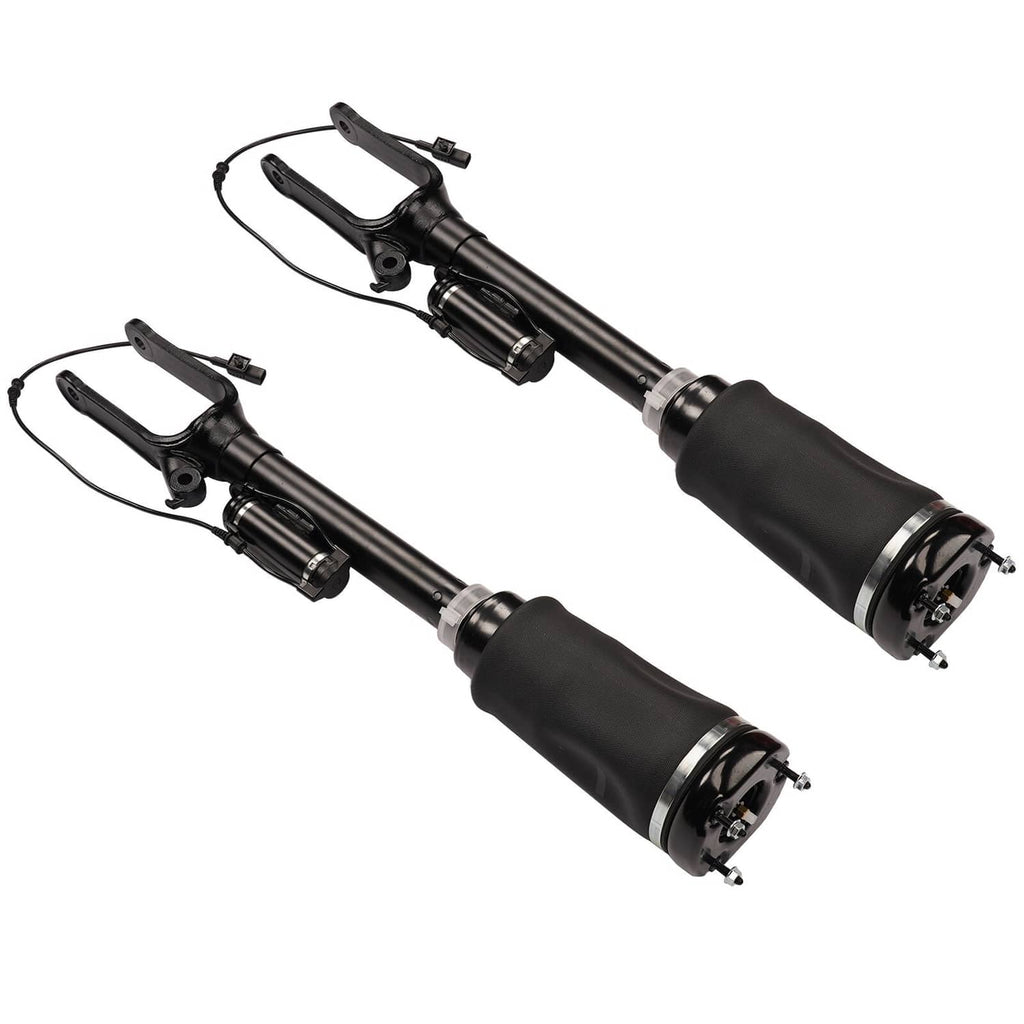 Front air suspension strut pair with black air springs and mounting brackets