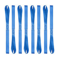 Set of eight blue soft-loop tie-down straps with reinforced cross-stitching