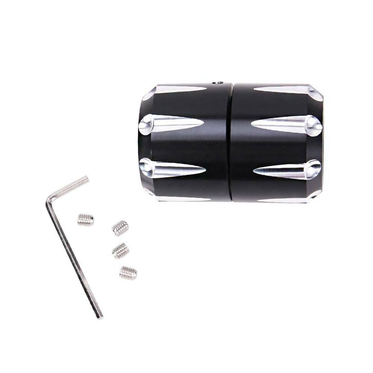 Black axle cap nut cover with chrome spike accents and included hardware