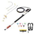 Telescoping pressure washer wand kit with brush head, nozzles, hose, and harness straps
