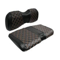 Golf cart seat cover set: black quilted diamond pattern with brown accents for front seat