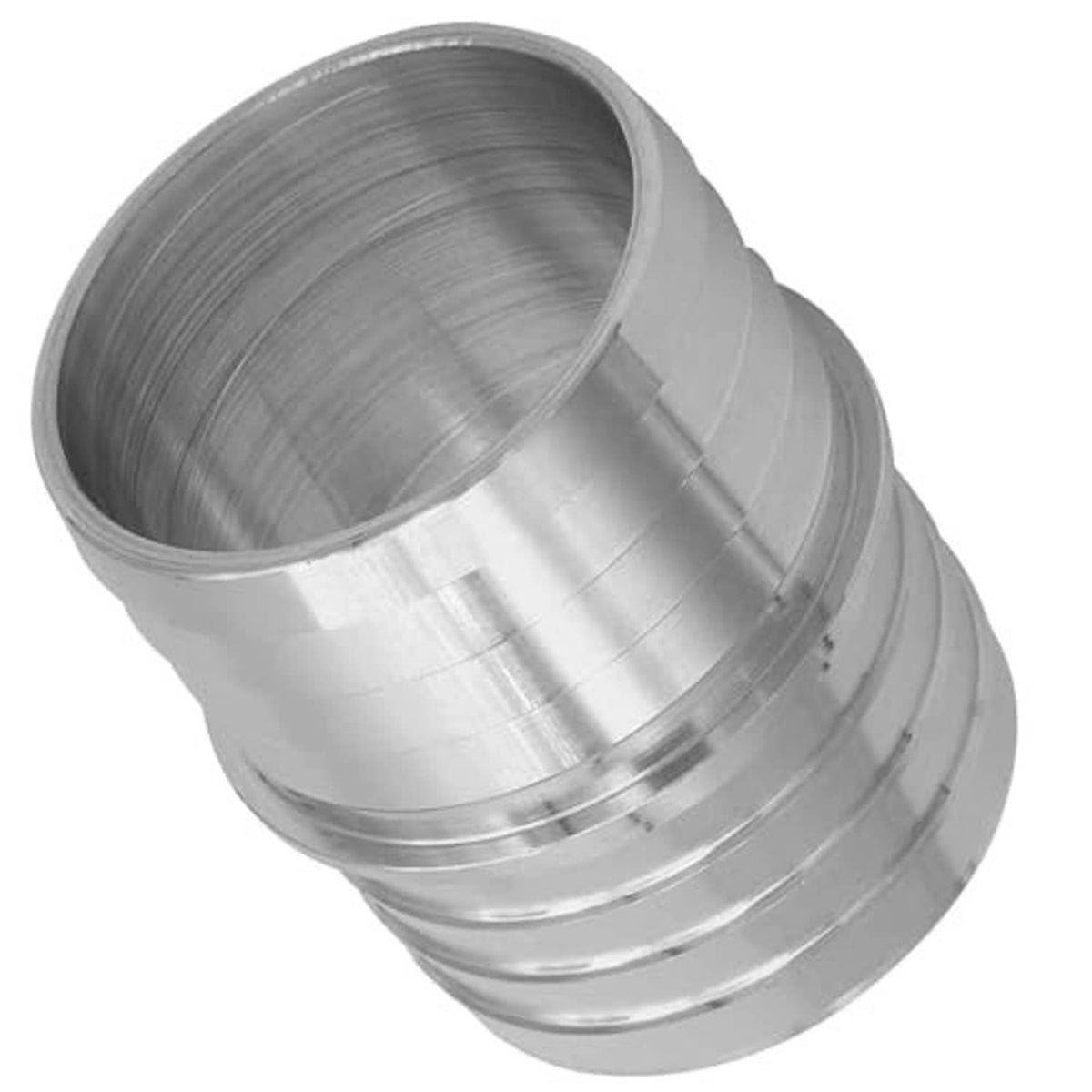 Stainless steel hose barb splice coupler adapter close view of barbed connection