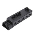 Black power seat switch control module with multi-button rocker and connector ports